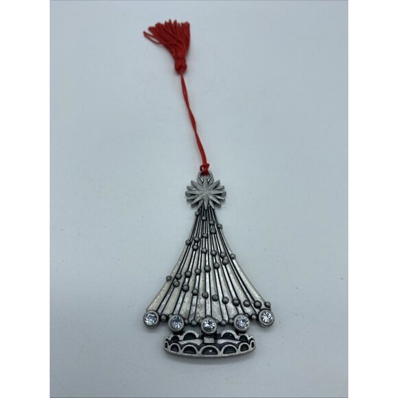 Avon 2020 Pewter Christmas Tree Ornament in Box w/ Red Pouch Crystal Rhinestones - Picture 2 of 8